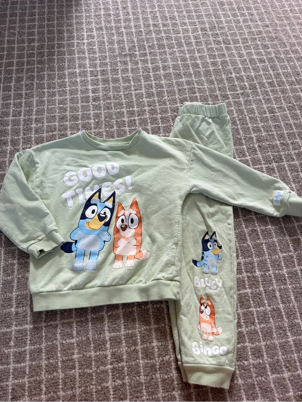 Light Green Kids Pajama Set with Bluey & Bingo Characters